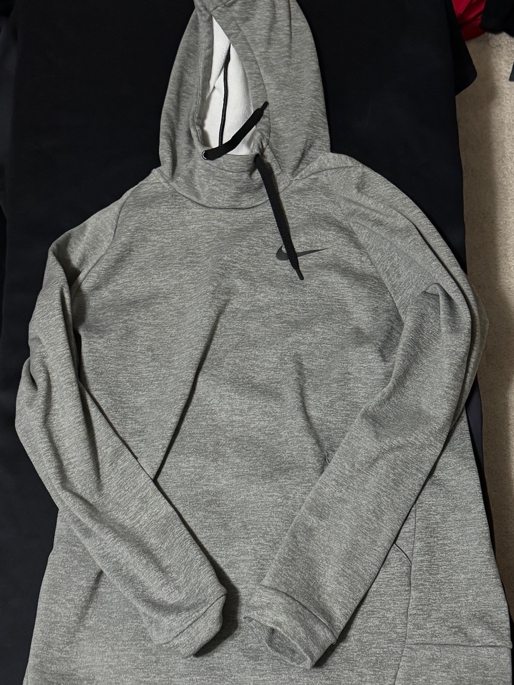 Nike Light Gray Heather Hoodie with Black Drawstrings